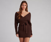 Ribbed Knit Tie-Front Mini Sweater Dresses